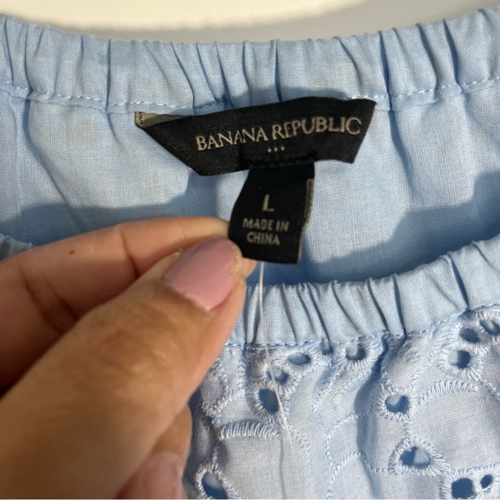 NWT Banana Republic Sky Blue Eyelet Blouse Sz Large Boho Feminine Beach - Picture 2 of 12